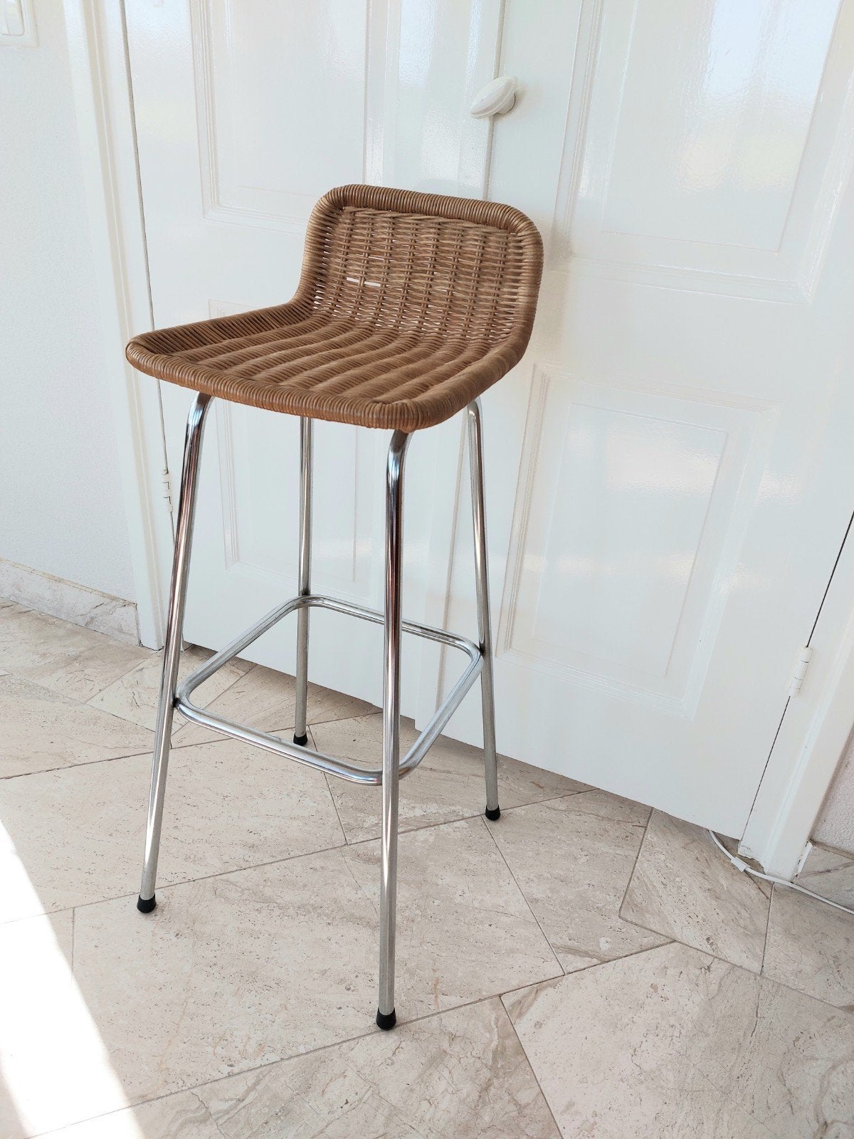 Vintage rattan kruk Dirk van Sliedregt voor Rohé jaren 60, 1 kruk, Ophalen, 60 tot 90 cm