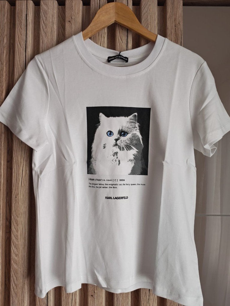 Karl Lagerfeld Ikon Cat T-shirt, never worn, size S, Karl Lagerfeld, Verzenden, Wit, Nieuw