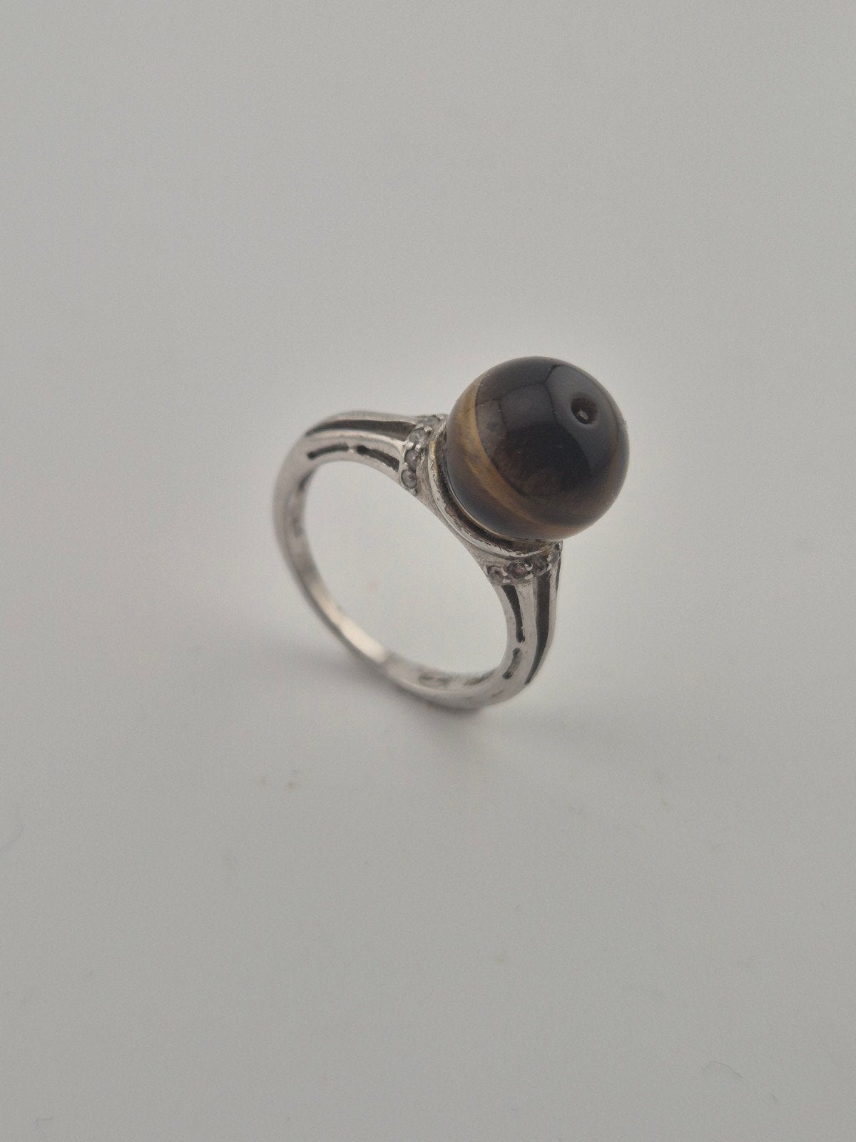 925 Sterling Zilveren Ring Tijgeroog, Ophalen of Verzenden, Dame, Zilver, Zilver