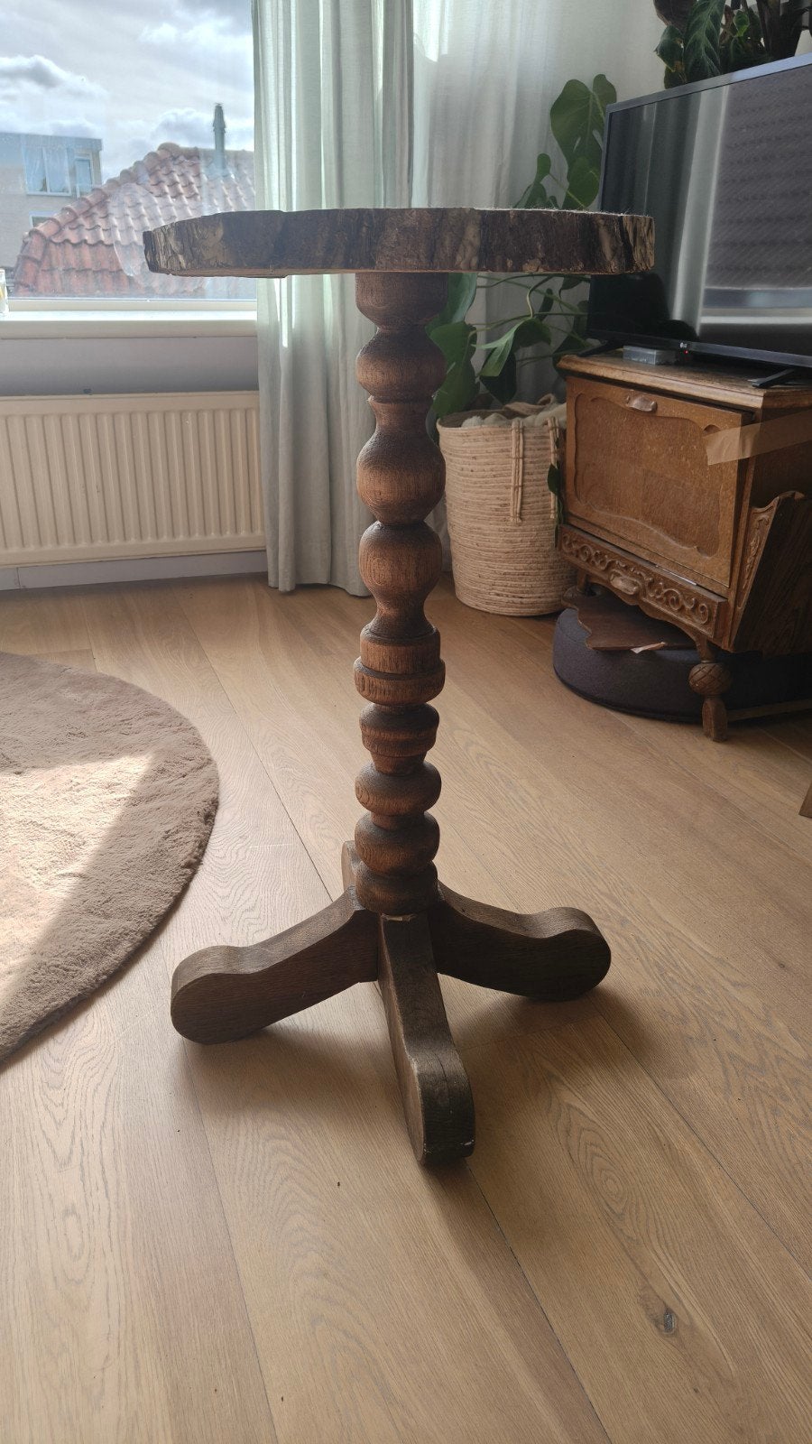 Unieke houten bijzettafel/plantenstandaard (81 cm hoog), Huis en Inrichting, Ophalen, Rechthoekig, 75 cm of meer, 60 cm of meer