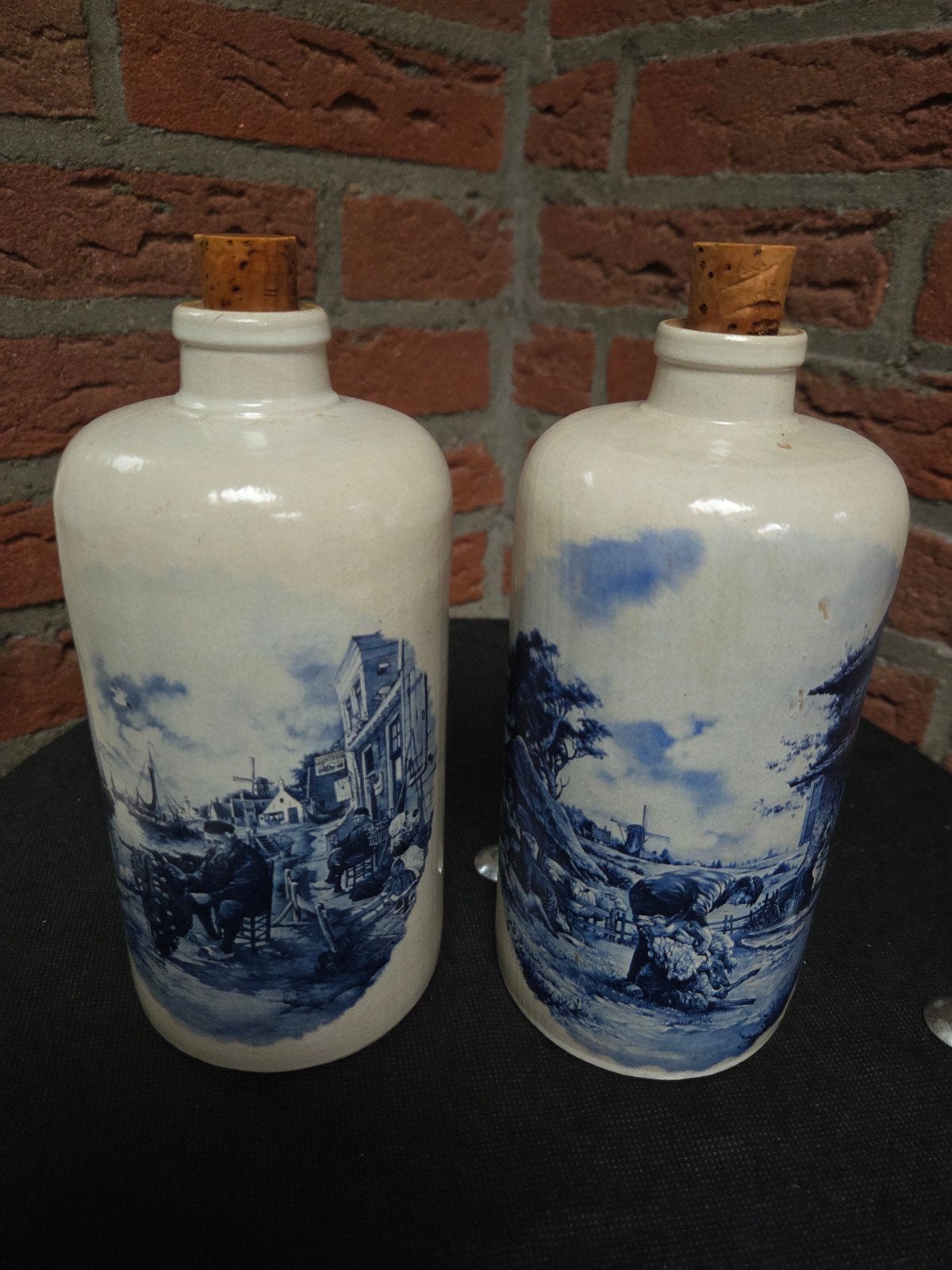 Set van 2 antieke Apostel Blauw Delfts flessen, Ophalen of Verzenden
