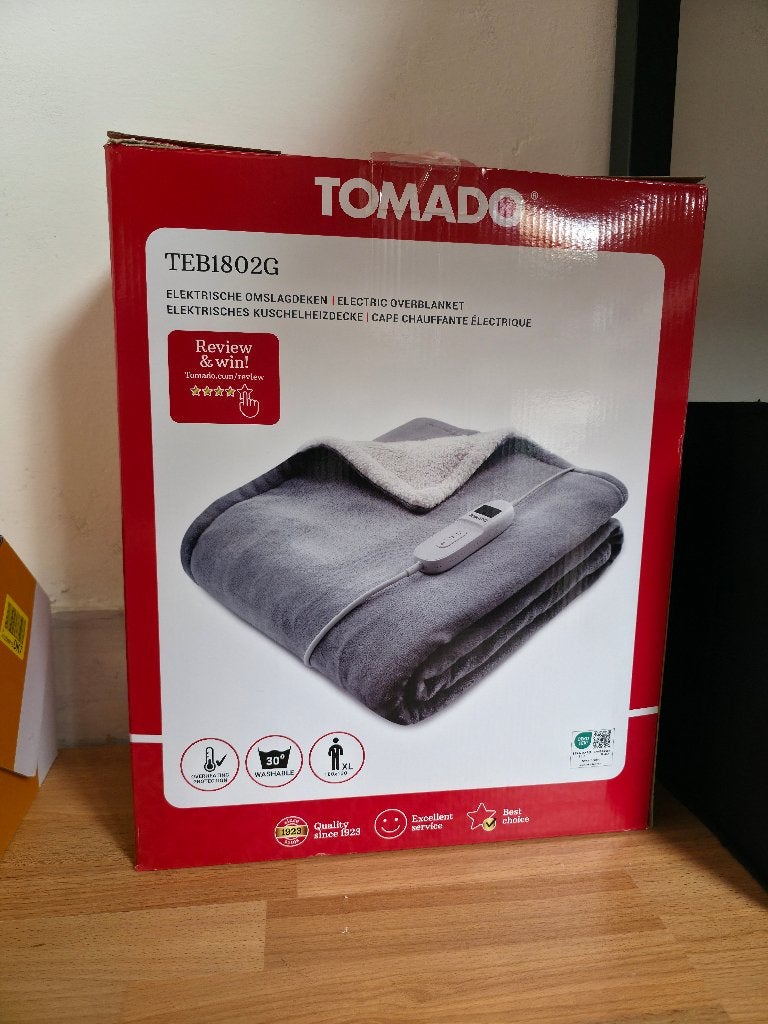Tomado - Elektrische boven deken - Warmtedeken - 180x130 cm, Ophalen, Zo goed als nieuw, Fleecedeken, Grijs