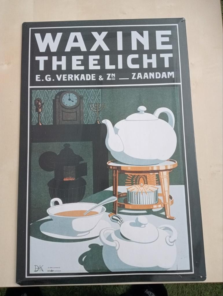 Vintage waxine theelicht advertentie bord verkade, Ophalen, Gebruikt, Reclamebord