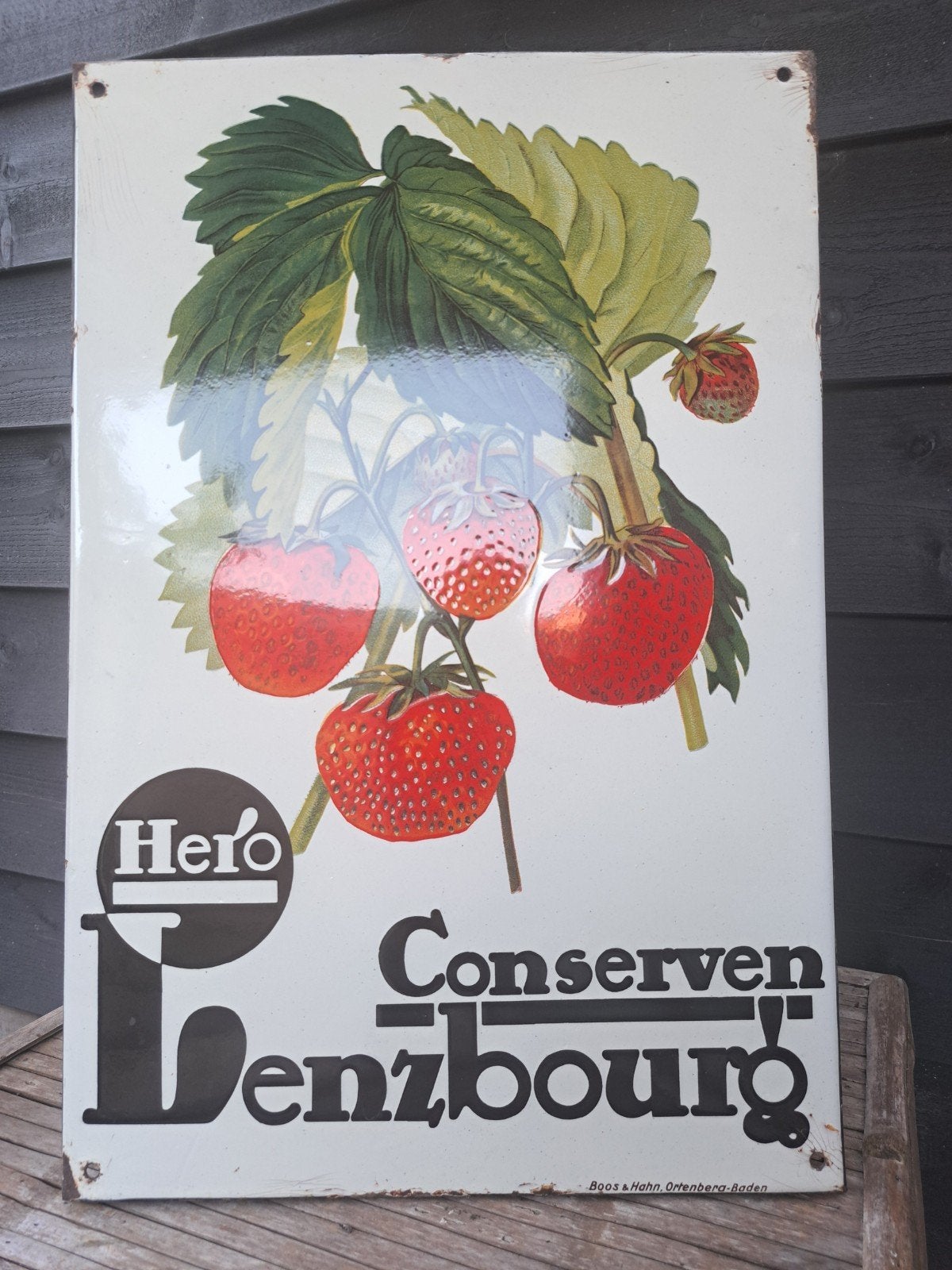 Emaille reclame emaille reclamebord Hero Conserven, Ophalen, Gebruikt, Reclamebord