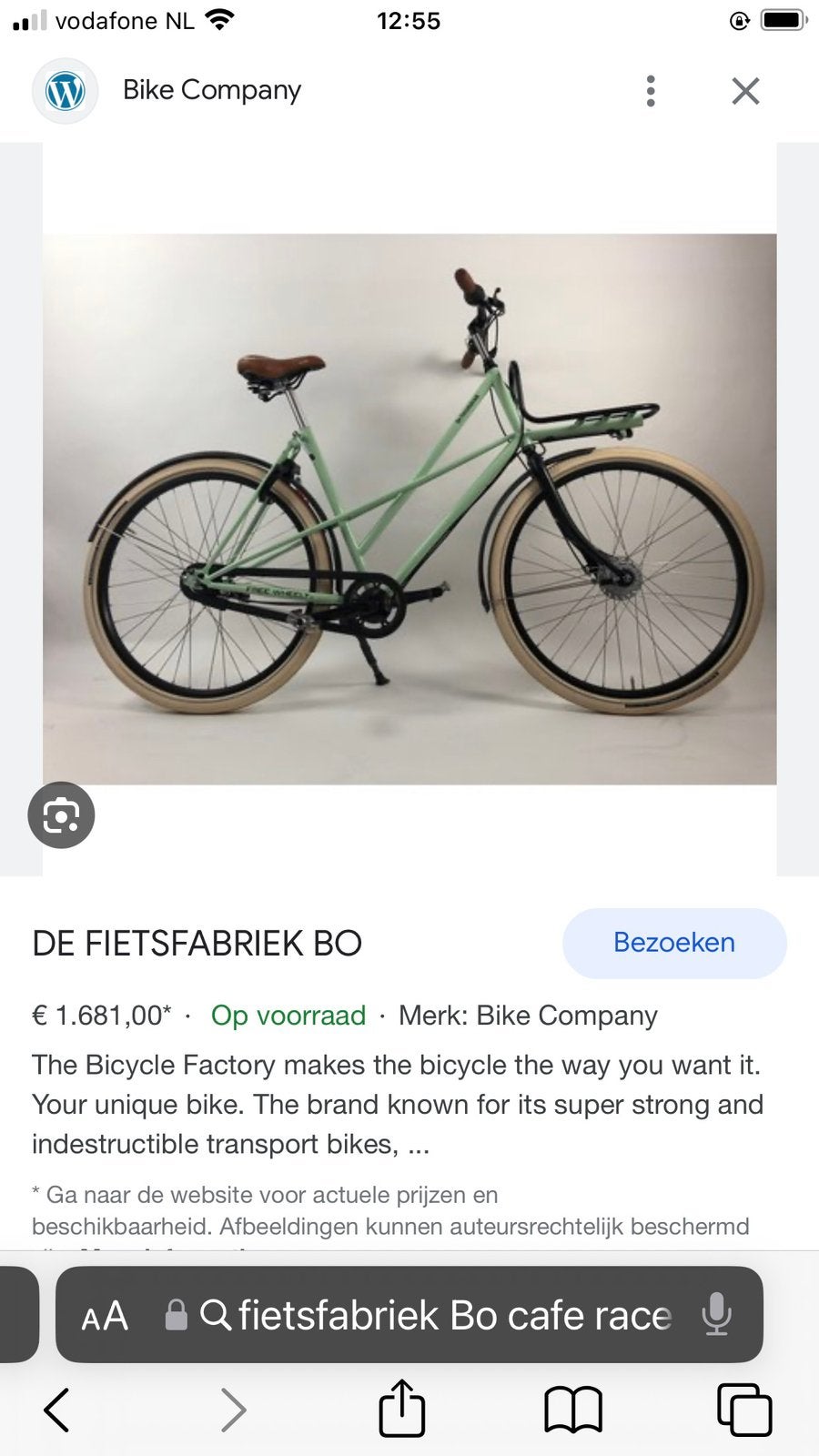 Damesfiets Bo cafe racer van fietsfabriek, Terugtraprem, 53 tot 56 cm, Versnellingen, Zo goed als nieuw