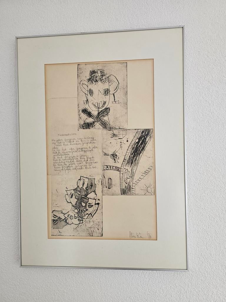 Unieke Ets met Diverse Scènes en Tekst - Gesigneerd, Ophalen, Origineel, Dagelijks leven, 1950 - 1999