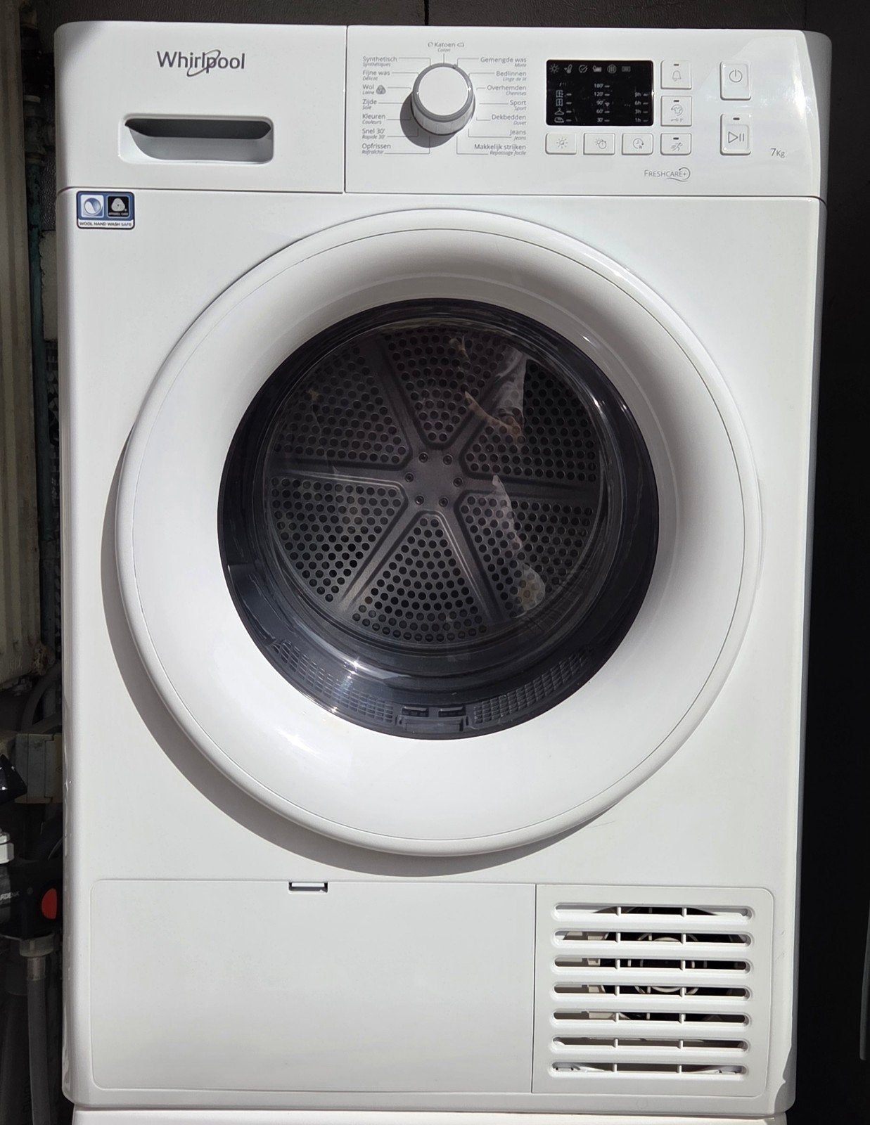 Whirlpool warmtepompdroger 7 kg – A++ – weinig gebruikt, Ophalen, 6 tot 8 kg, Zo goed als nieuw, 85 tot 90 cm