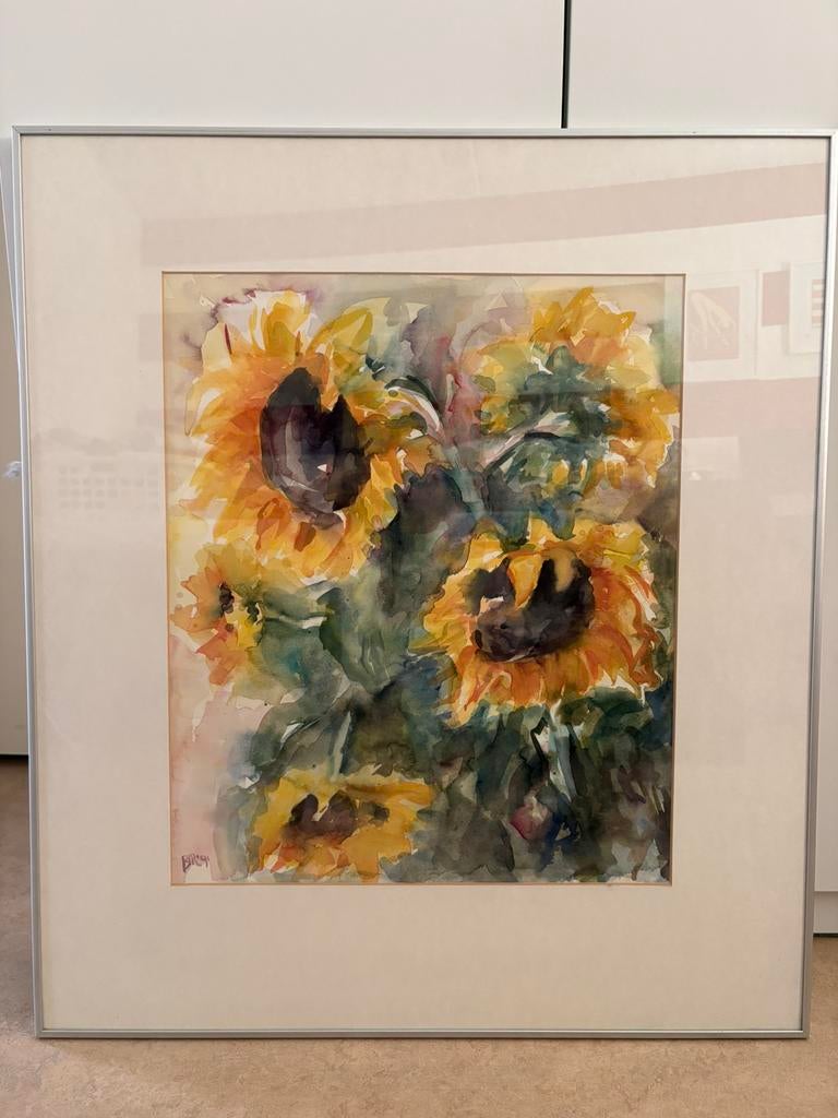 Aquarel zonnenloemen, Huis en Inrichting, Woonaccessoires | Schilderijen, Tekeningen en Foto's, Ophalen of Verzenden, 50 tot 75 cm