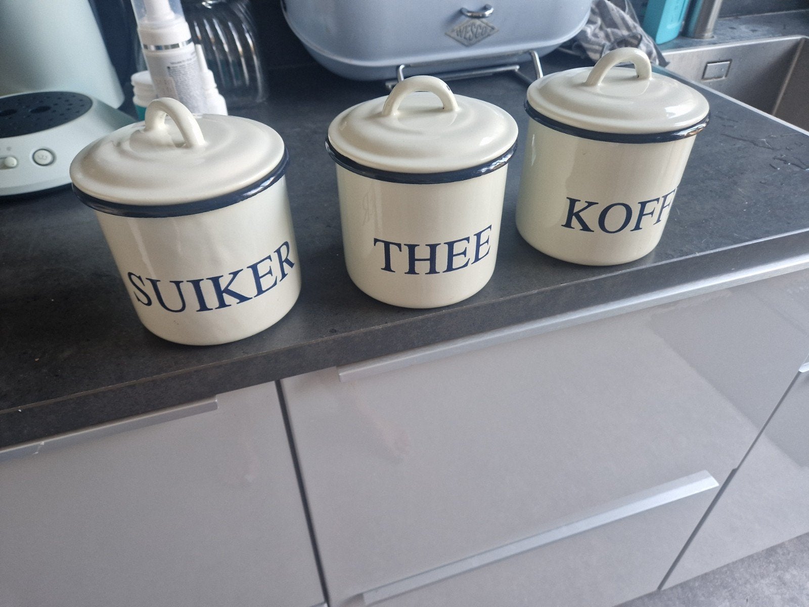 Emaille potten koffie suiker thee, Antiek en Kunst, Antiek | Emaille, Ophalen of Verzenden