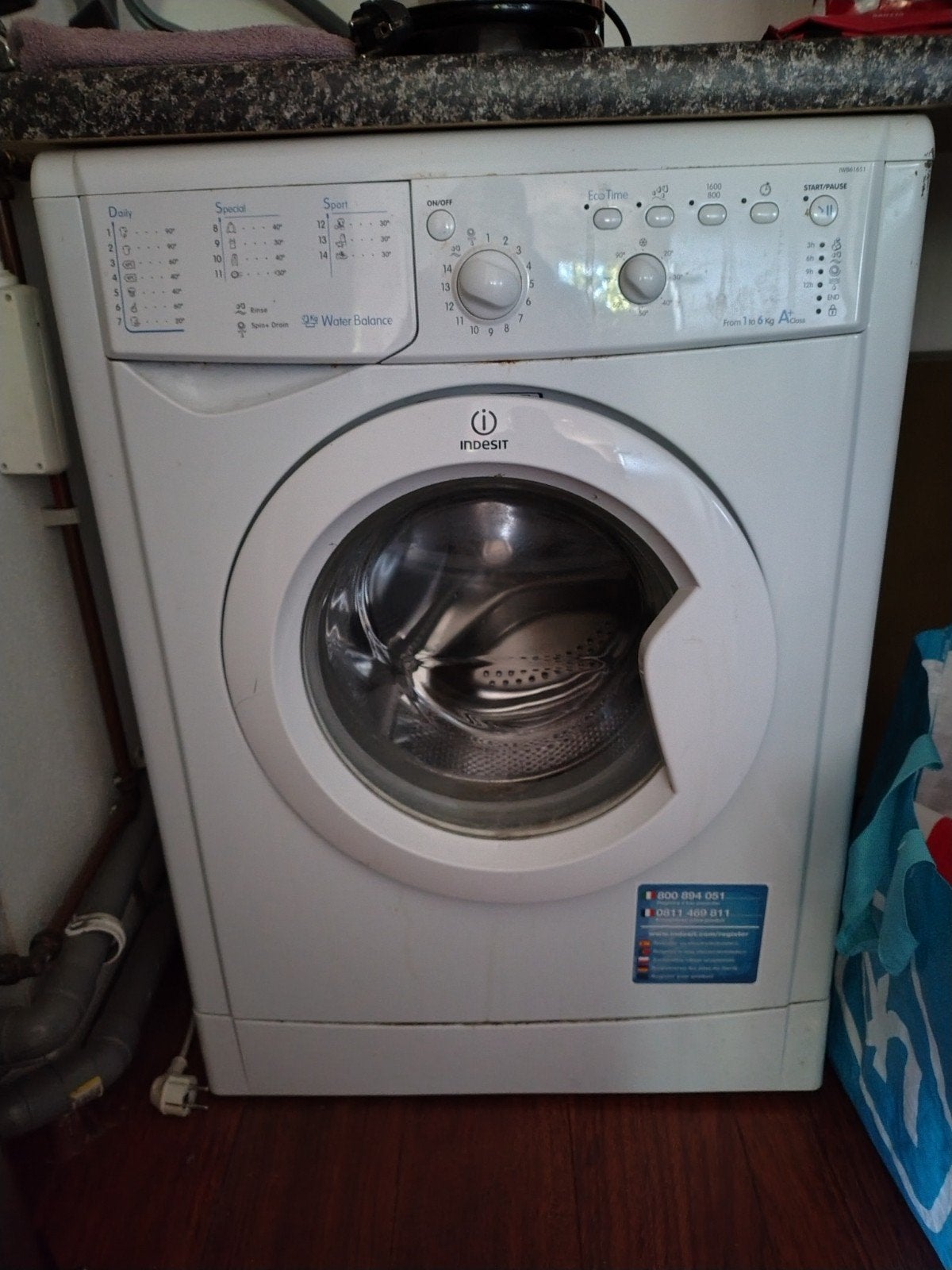 te koop indisit wasmachine, Witgoed en Apparatuur, Ophalen, Gebruikt, 1200 tot 1600 toeren, 85 tot 90 cm