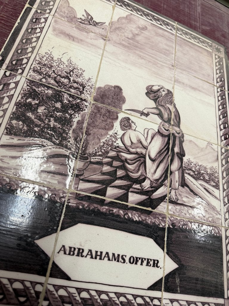 Tegeltabeau abrahams offer 12 tegels 19e eeuw., Ophalen