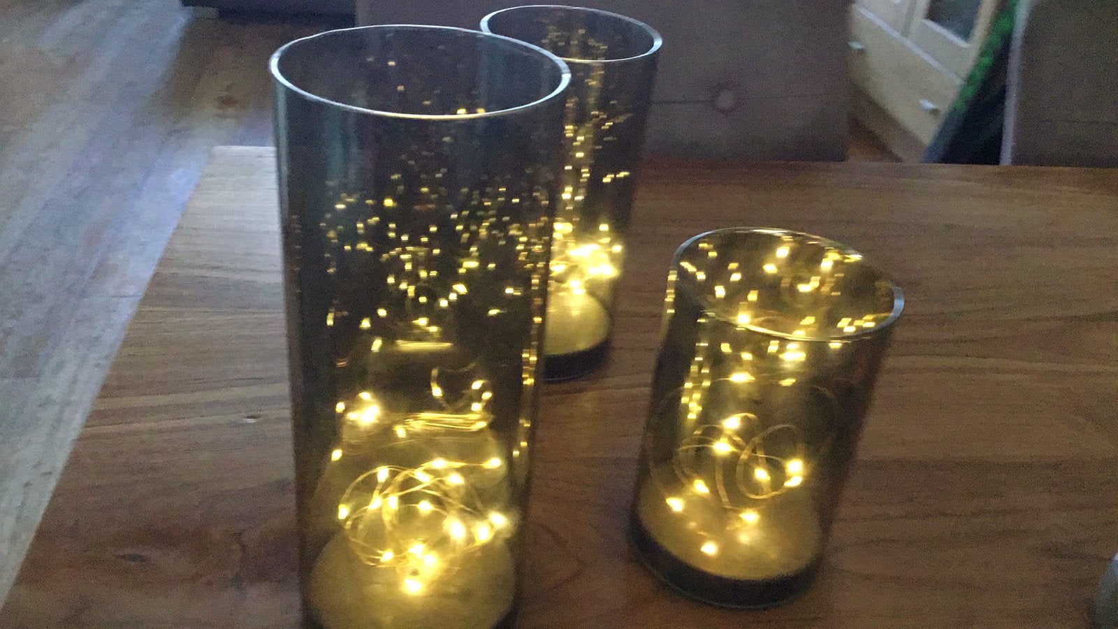 3 glazen potten met verlichting, Ophalen, Overige typen, Gebruikt, Glas