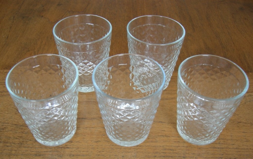 Set van 5 waterglazen whiskyglazen laag model en ruit motief, Glas of Glazen, IKEA, Ophalen of Verzenden, Overige stijlen