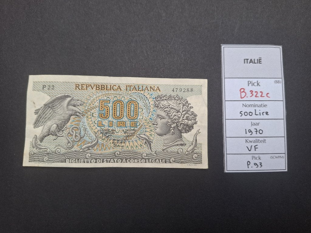 Italië 500 lire 1970 P93a VF, Verzenden, Italië, Los biljet