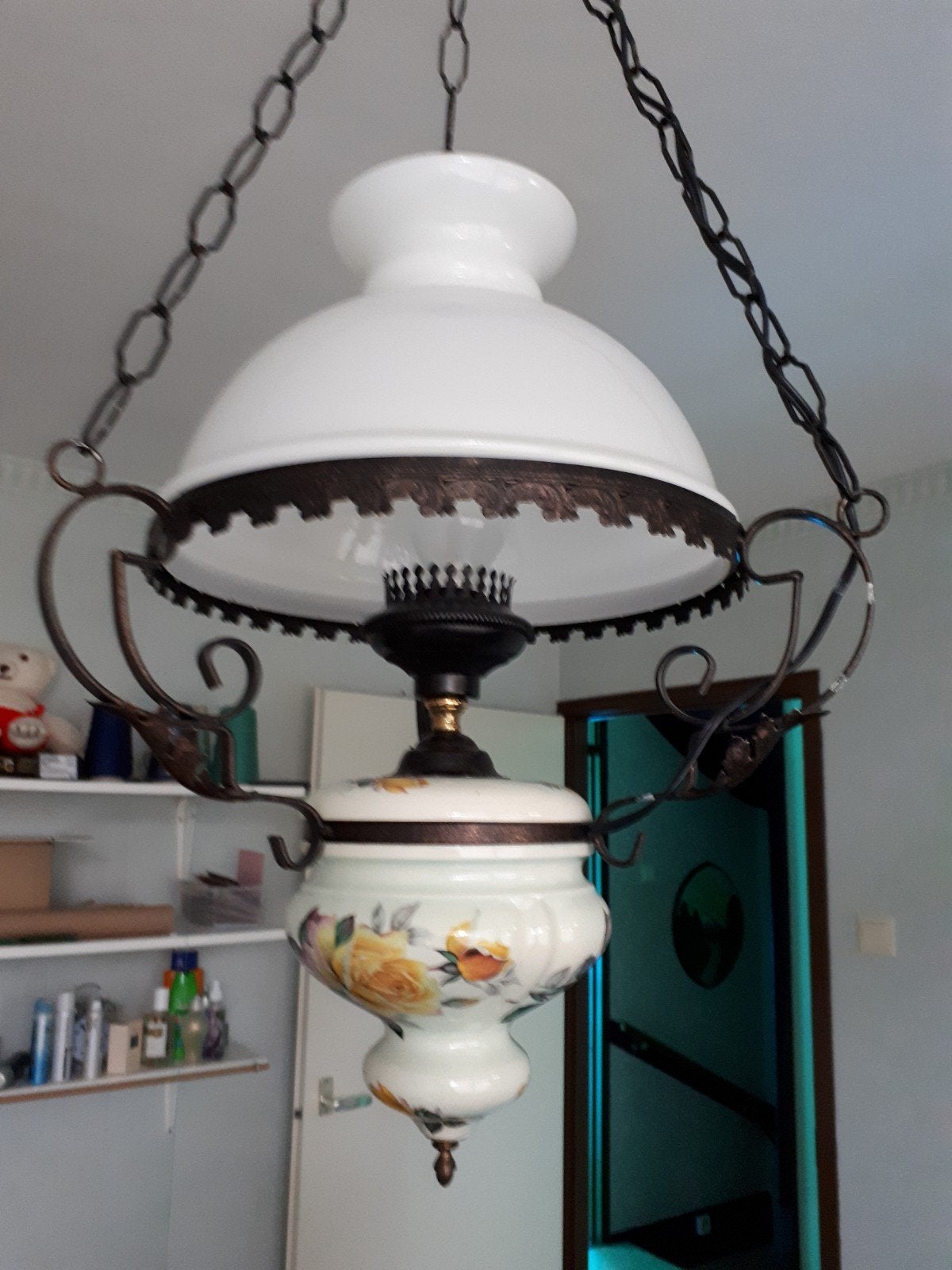 Antieke hanglamp met gele rozen, Antiek en Kunst, Ophalen