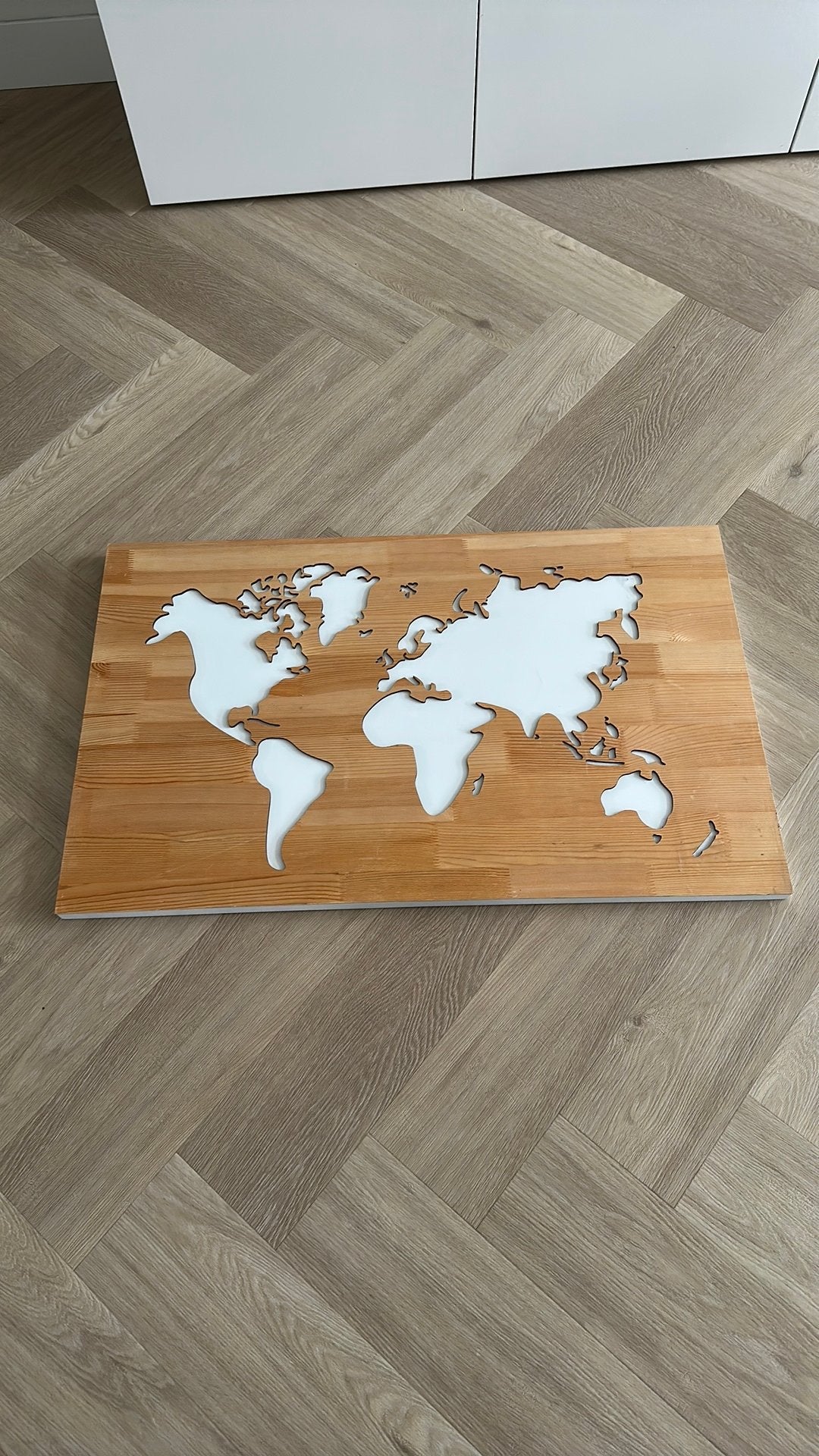 Muurplaat wereld hout, Huis en Inrichting, Woonaccessoires | Wanddecoraties, Ophalen, Gebruikt, 90 cm, 60 cm