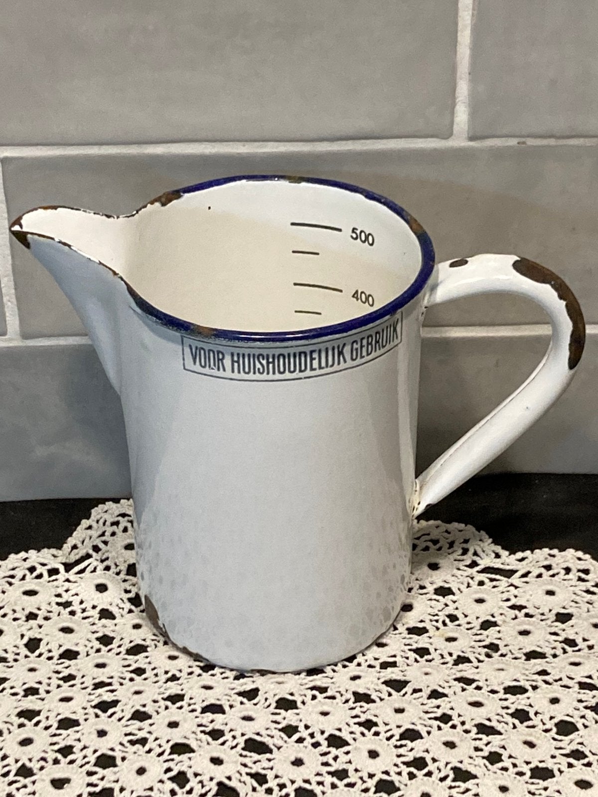 Brocante emaille maatbeker (120226), Ophalen of Verzenden