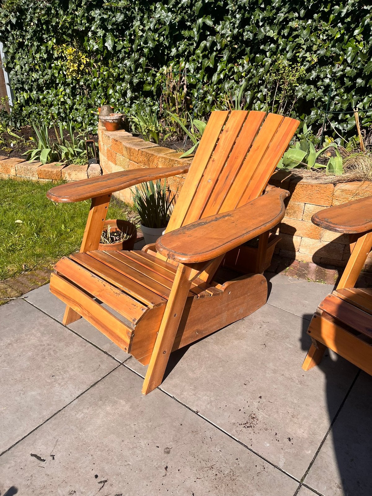 Deckchair 2 houten stoelen terras, Ophalen, Gebruikt, Hout