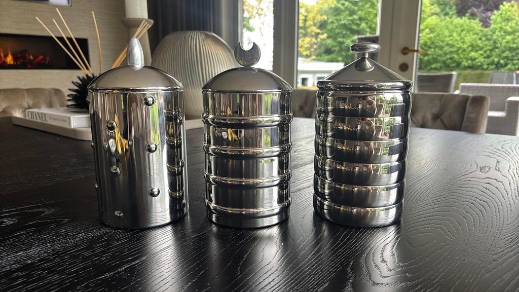 Alessi kalisto voorraadbussen, Huis en Inrichting, Keuken | Keukenbenodigdheden, Gebruikt, Zilver, Ophalen of Verzenden, Voorraadpot