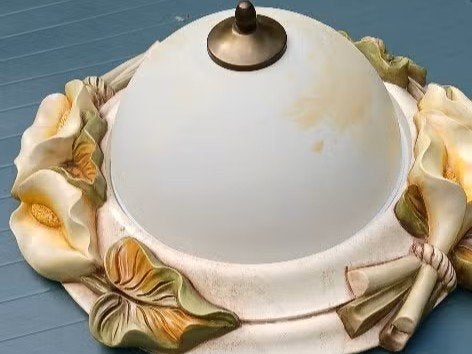 Italiaanse Plafonnière Keramiek met Calla Lelies, Overige stijlen, Meerkleurig, Zo goed als nieuw, E27 (groot)