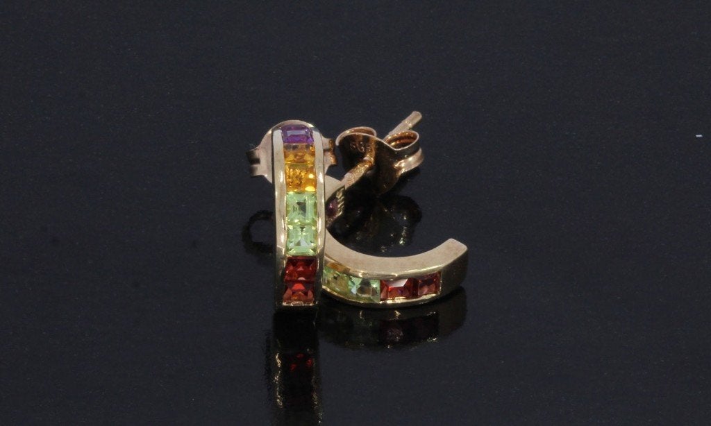 Amethist edelsteen citrien 14k gouden oorbellen creolen dame