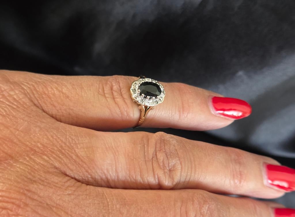 Gouden Vintage ring edelsteen saffier en diamant. 2026/161., Blauw, ., Ophalen of Verzenden, .