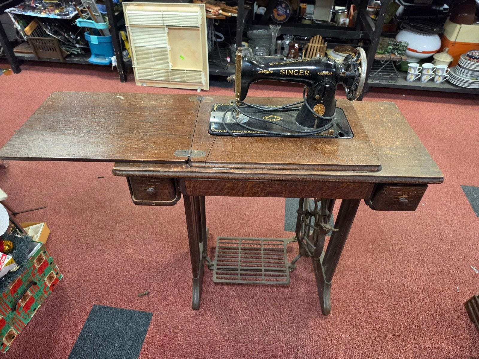 Antieke Singer Naaimachine met Houten Tafel, Ophalen of Verzenden
