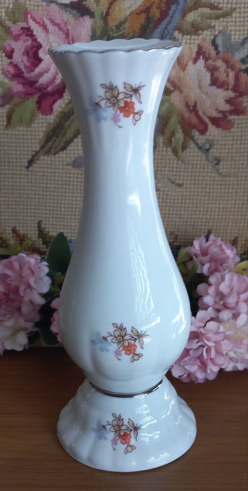 Mooie brocante kandelaars,porselein,pastelbloempjes,Chodziez, Ophalen of Verzenden