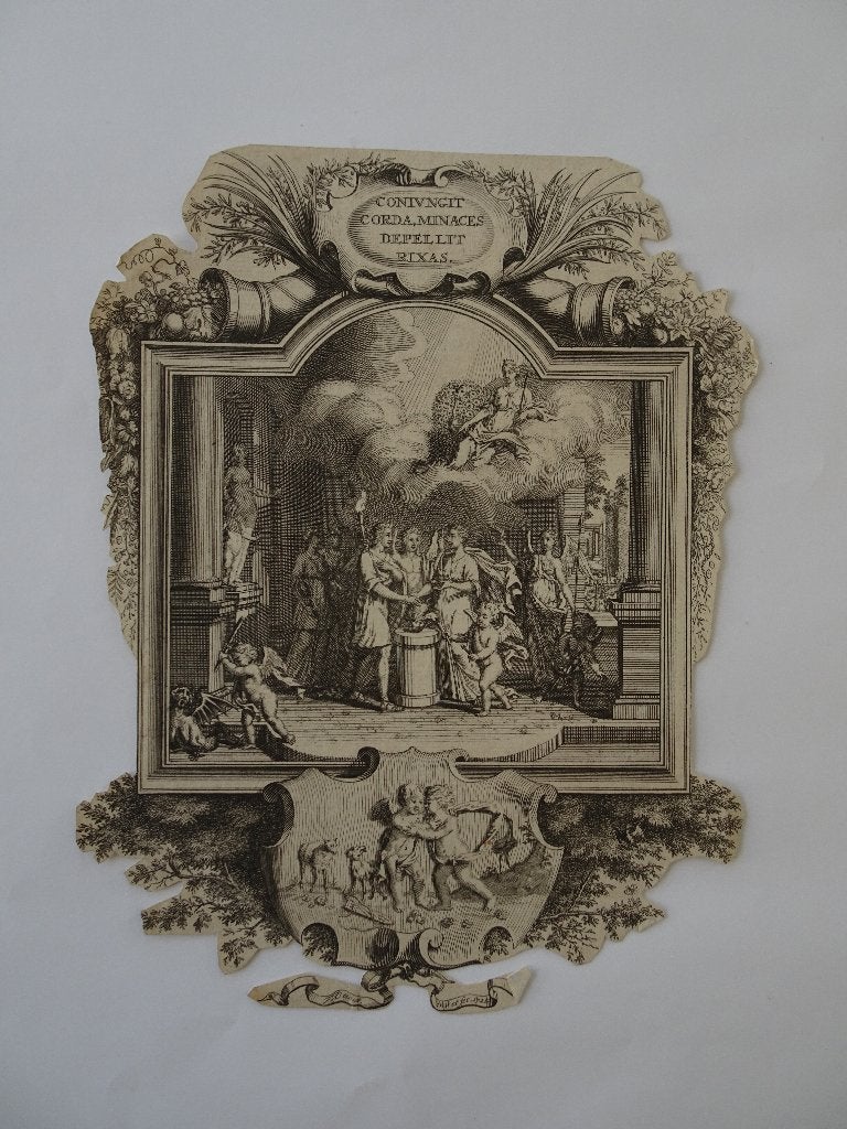 Gravure Allegorie van het huwelijk. Frederik Otten 1717-1770, Antiek en Kunst, Dagelijks leven, Verzenden, Gravure, Origineel