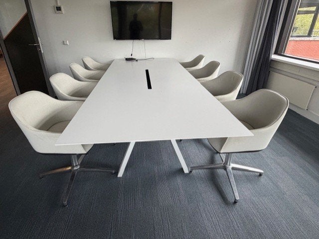 Moderne design vergadertafel 300 x 120 cm –wit–€499/stuk,2st, Gebruikt, 100 tot 150 cm, 200 cm of meer, Ophalen of Verzenden