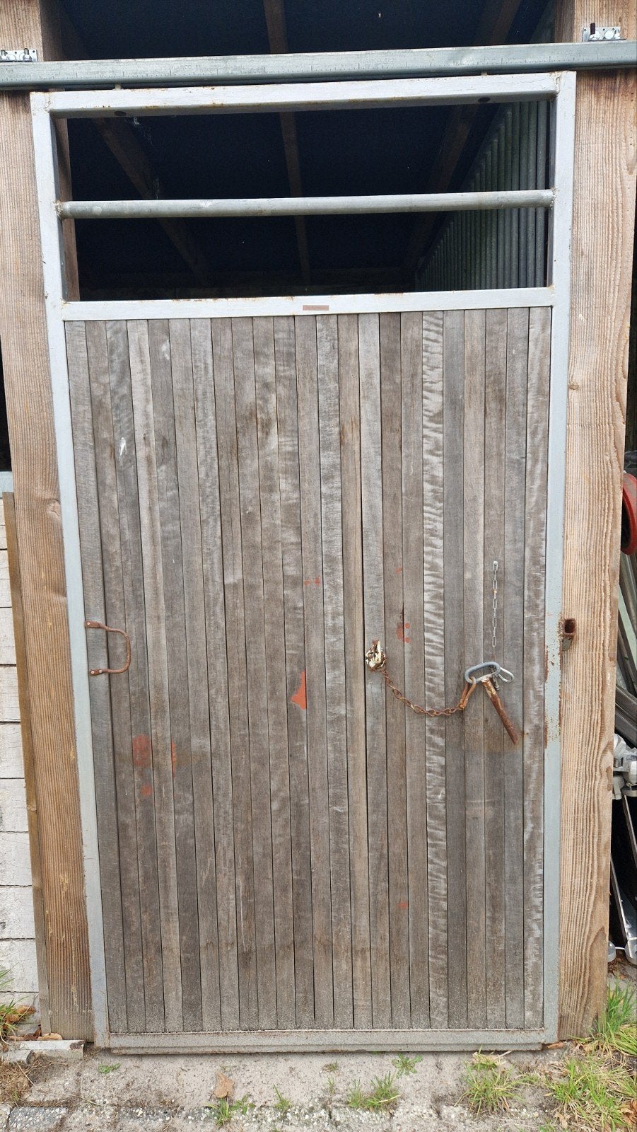 hardhouten buiten schuifdeur met stalen frame, Doe-het-zelf en Verbouw, Deuren en Horren, Gebruikt, 215 cm of meer, Buitendeur