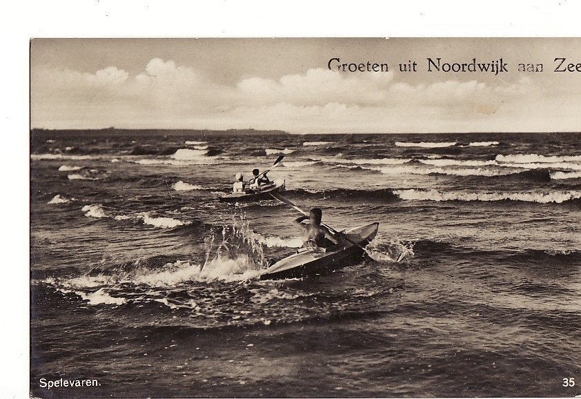 Noordwijk aan Zee (ZH) Spelenvaren 1934-mooie fotoglanskaart, Ophalen, 1920 tot 1940, Gelopen, Zuid-Holland