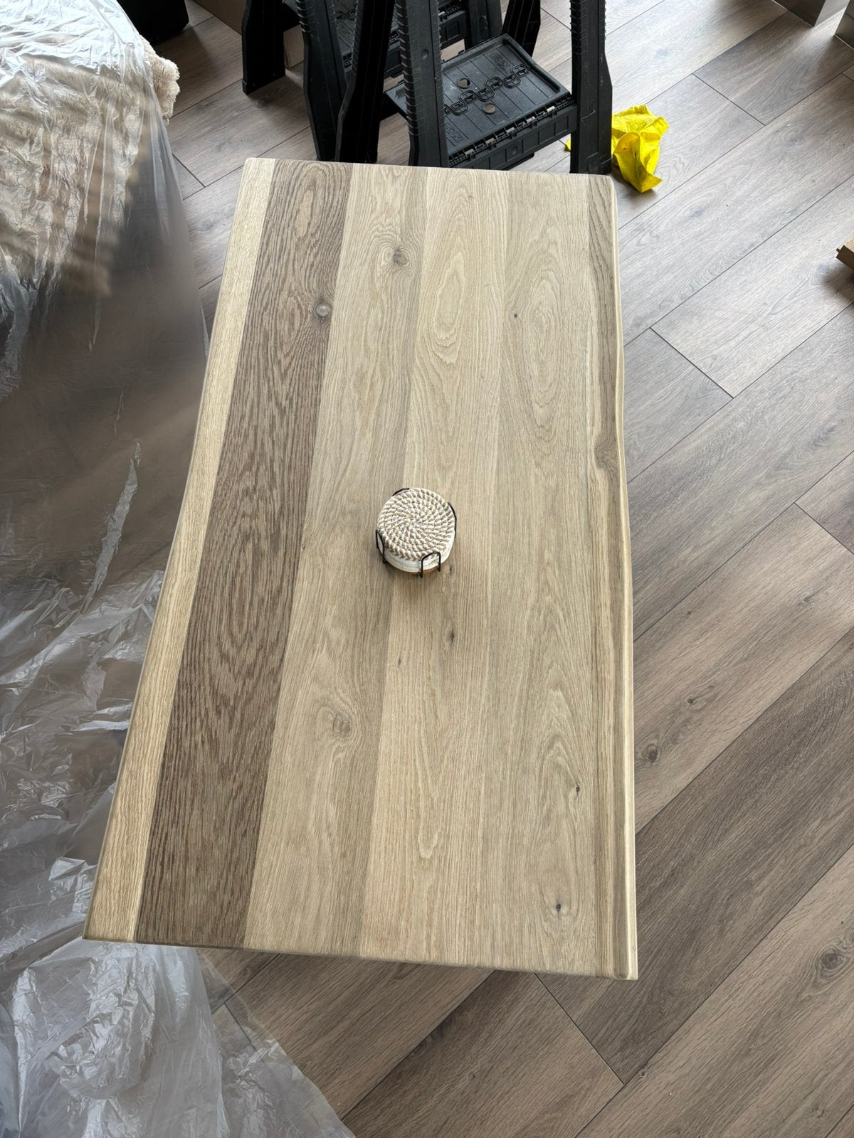 Salontafel eikenhout en staal - Piet Klerkx, Huis en Inrichting, Ophalen, 100 tot 150 cm, Eikenhout, Nieuw