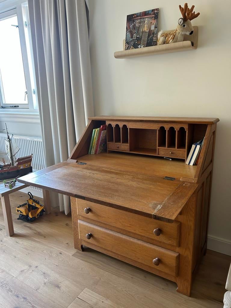 Massief eiken bureau / secretaire met lades, Ophalen, Gebruikt