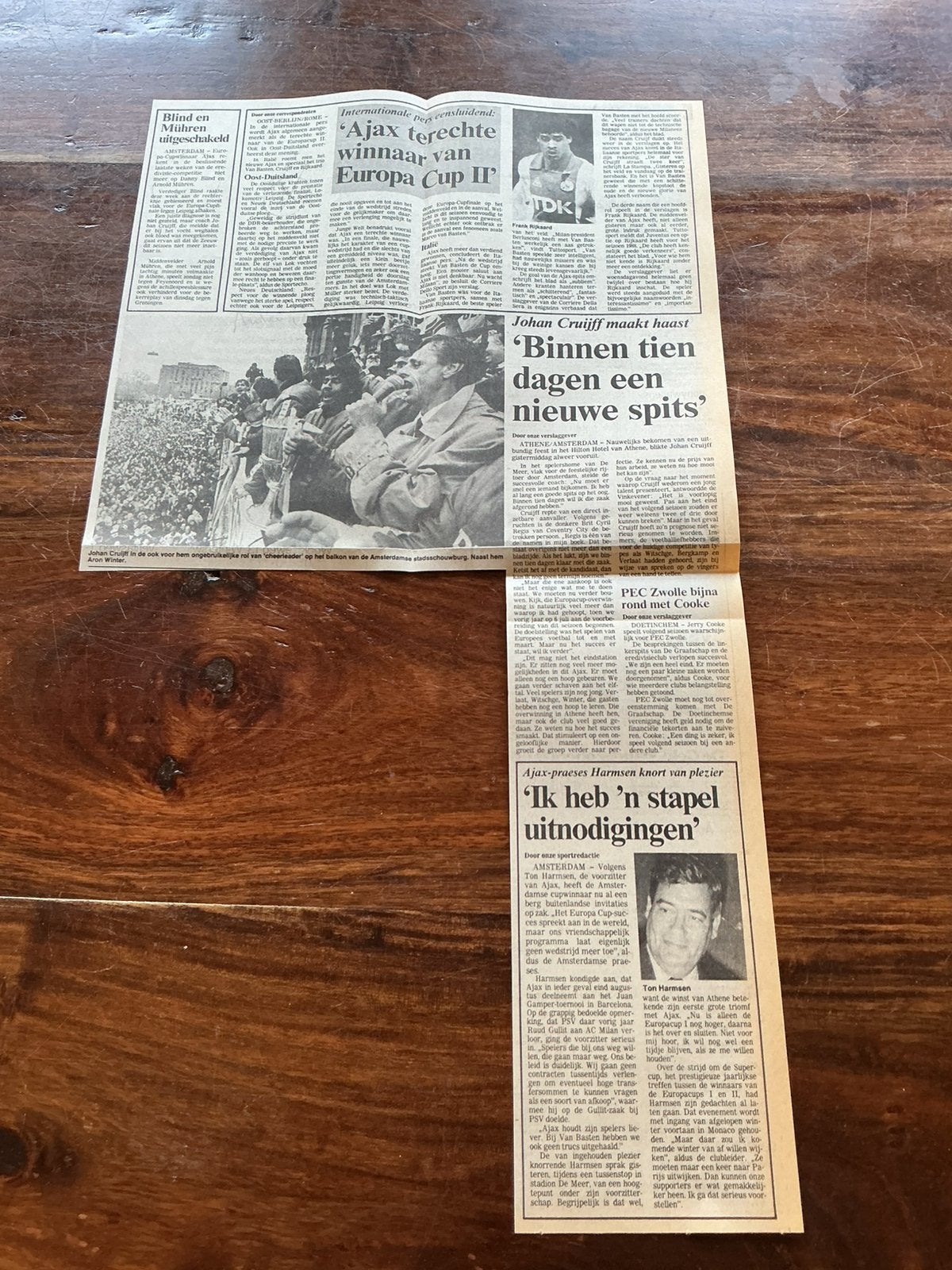 Voetbal krantenartikel Ajax Europa Cup winnaar 1987 Cruijff, Ophalen of Verzenden, Knipsel(s)