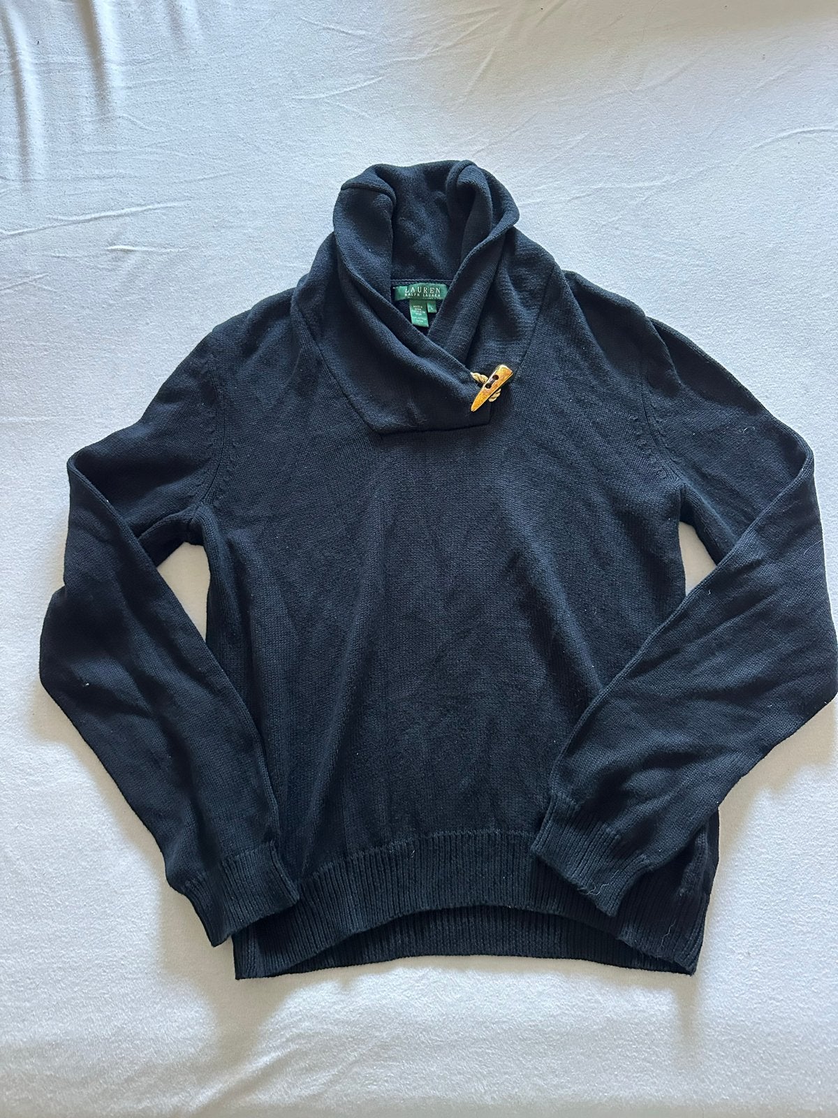 Ralph Lauren trui met sjaalkraag - Maat L, Ophalen of Verzenden, Zo goed als nieuw, Maat 42/44 (L), Blauw