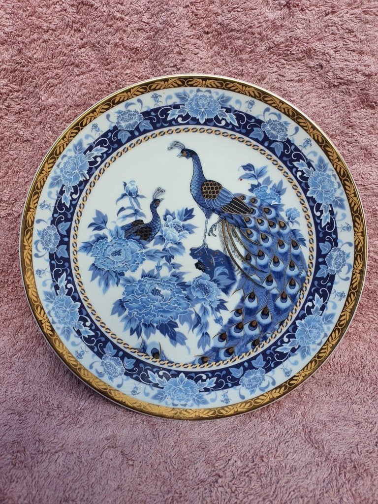 Vintage porseleinen bordje, blauw goud, Japan., Ophalen of Verzenden
