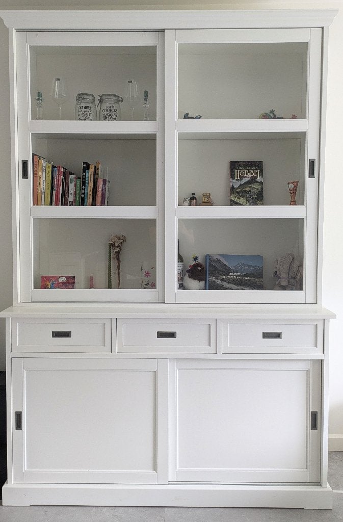 IKEA Larsfrid vitrinekast met onderkast - wit - 154x226 cm, Ophalen, Gebruikt, 25 tot 50 cm, Modern, Landelijk