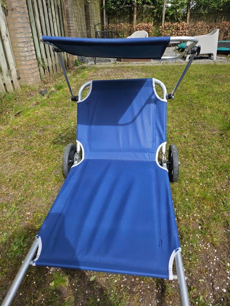 Strandstoeltje met wieltjes en verstelbare rugleuning, Ophalen, Gebruikt, Aluminium, Verstelbaar