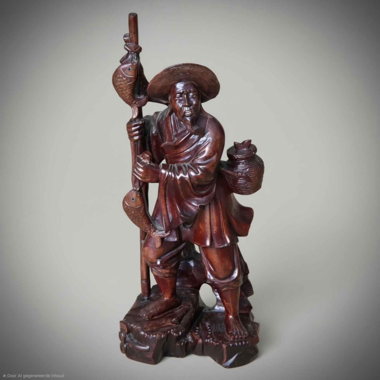 Handgesneden houten Chinese visser 715gr 31,5cm, Ophalen of Verzenden