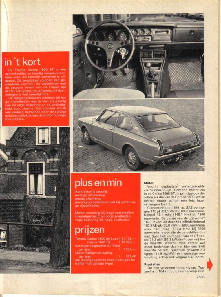 Autokampioen test Toyota Carina 1600 ST 1974, Ophalen of Verzenden, Gelezen, Toyota