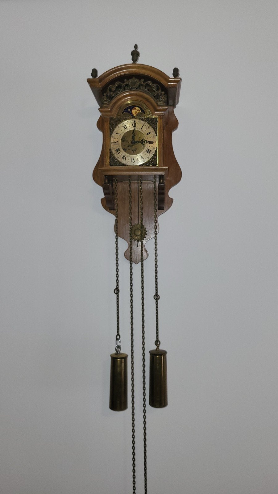 Antieke Wandklok met Gewichten en Maanfase, Ophalen of Verzenden