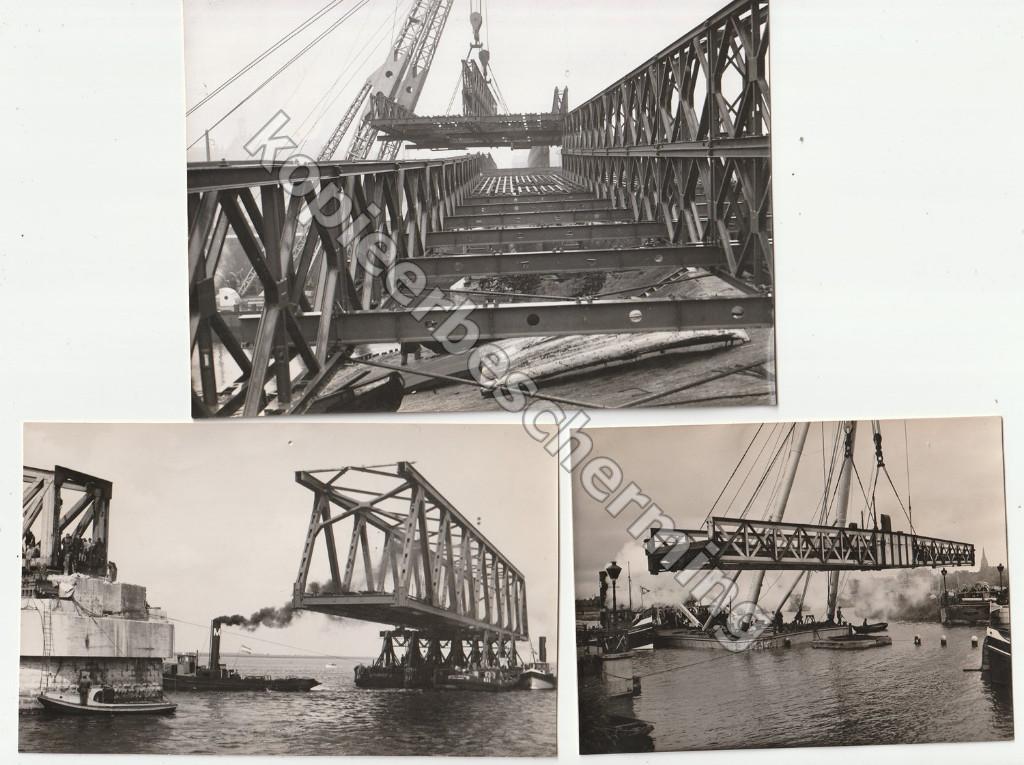 3 persfoto's bouw en/of afbraag bruggen jaren '50 ?, Gebruikt, Verzenden, Foto, 1940 tot 1960