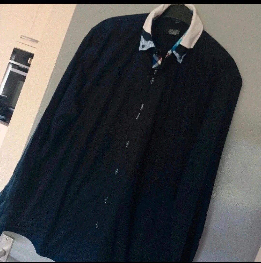 Heren overhemd donkerblauw met gekleurde accenten, Blauw, Ophalen of Verzenden, Overige halswijdtes, CRSM