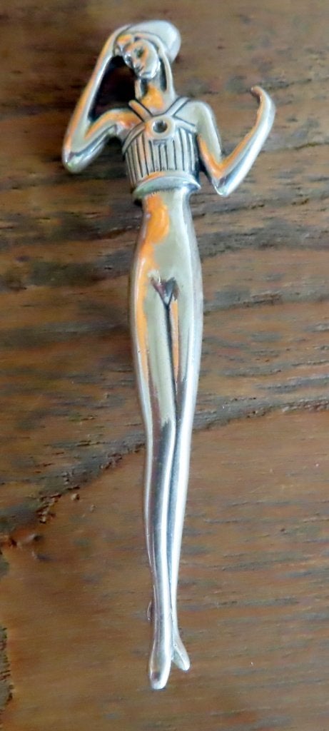 Koopje! Royale zilveren Art Deco broche  danseres , incl ver, Verzenden, Zo goed als nieuw, Zilver, Zilver