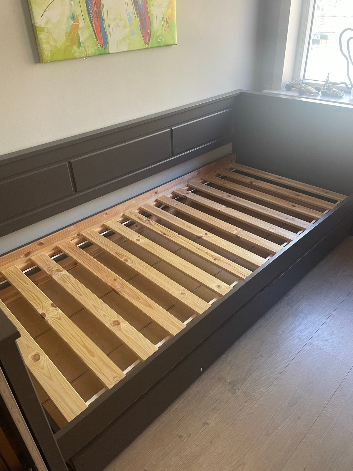 Eenpersoonsbed met uitschuifbaar logeerbed 200x90, Ophalen, Gebruikt, 90 cm, Eenpersoons