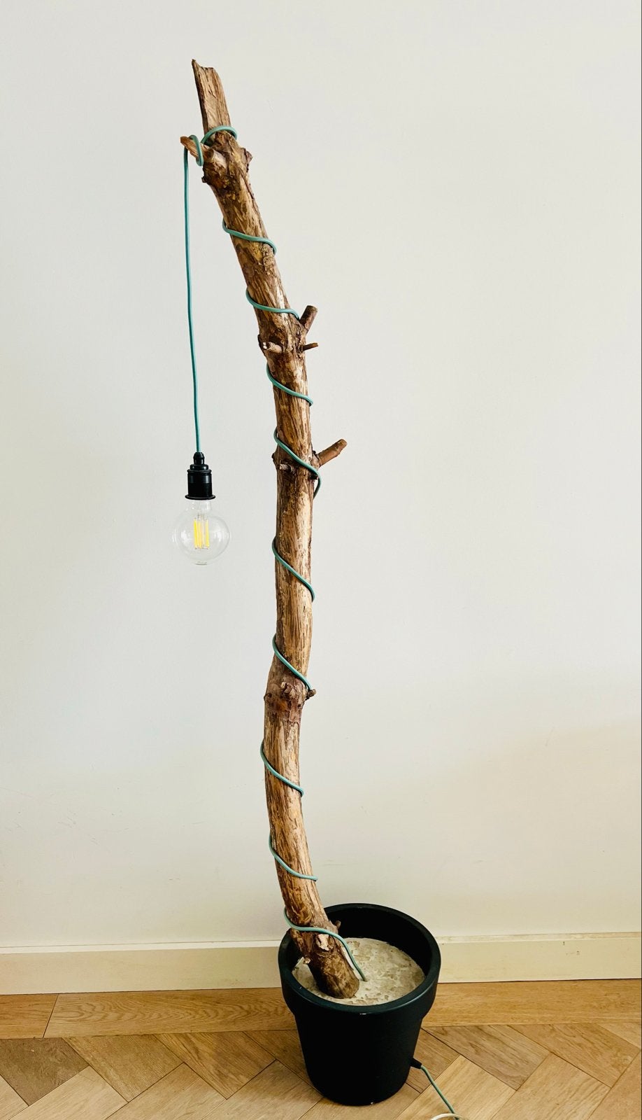 Unieke handgemaakte boomstam vloerlamp, Ophalen, E27 (groot), Zo goed als nieuw, 150 tot 200 cm
