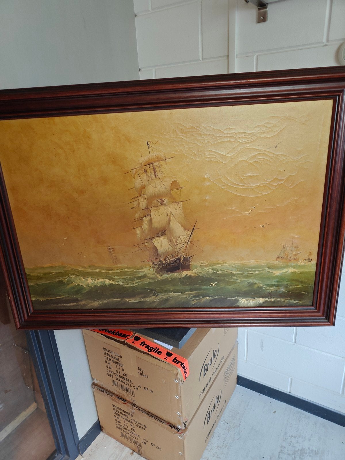 XXL Maritiem Olieverf op doek Gesigneerd Berendsen? 104x75cm, Doek, Ophalen of Verzenden, Maritiem / water, Acrylverf