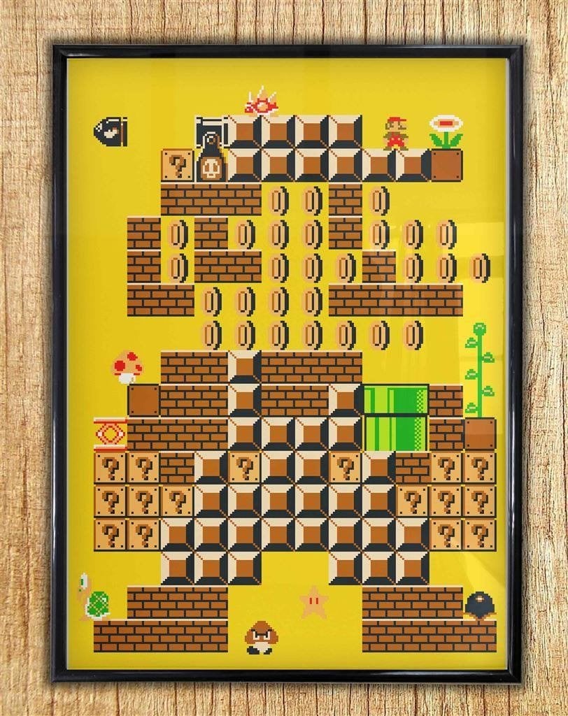 SUPER MARIO PIXEL ART Videogame Poster Print in frame