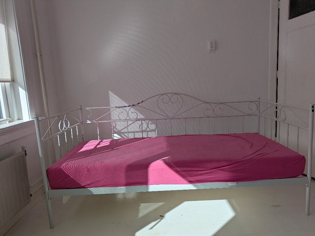 metalen bed 90x200, Ophalen, 90 cm, Eenpersoons, Wit
